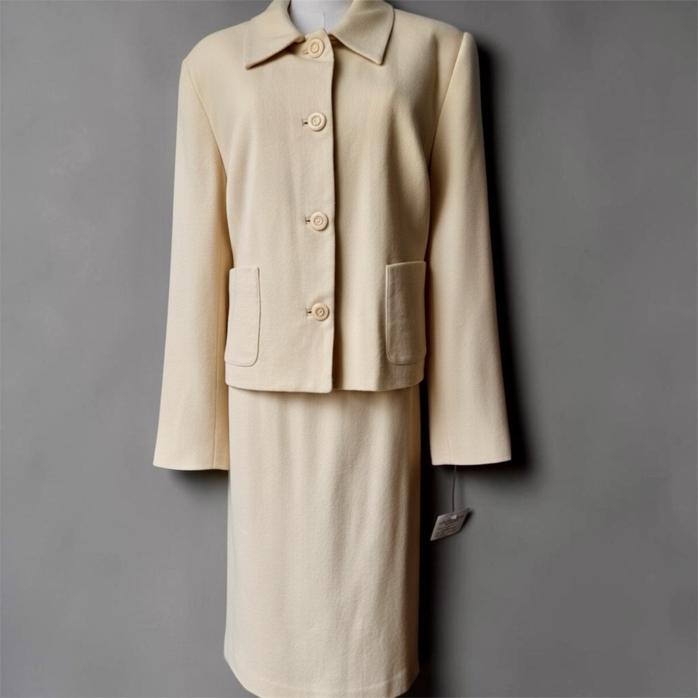 Harlan 3 Pc Suit NWT 100% Worsted Wool Haze Buttercream Beige Size 14 Vintage